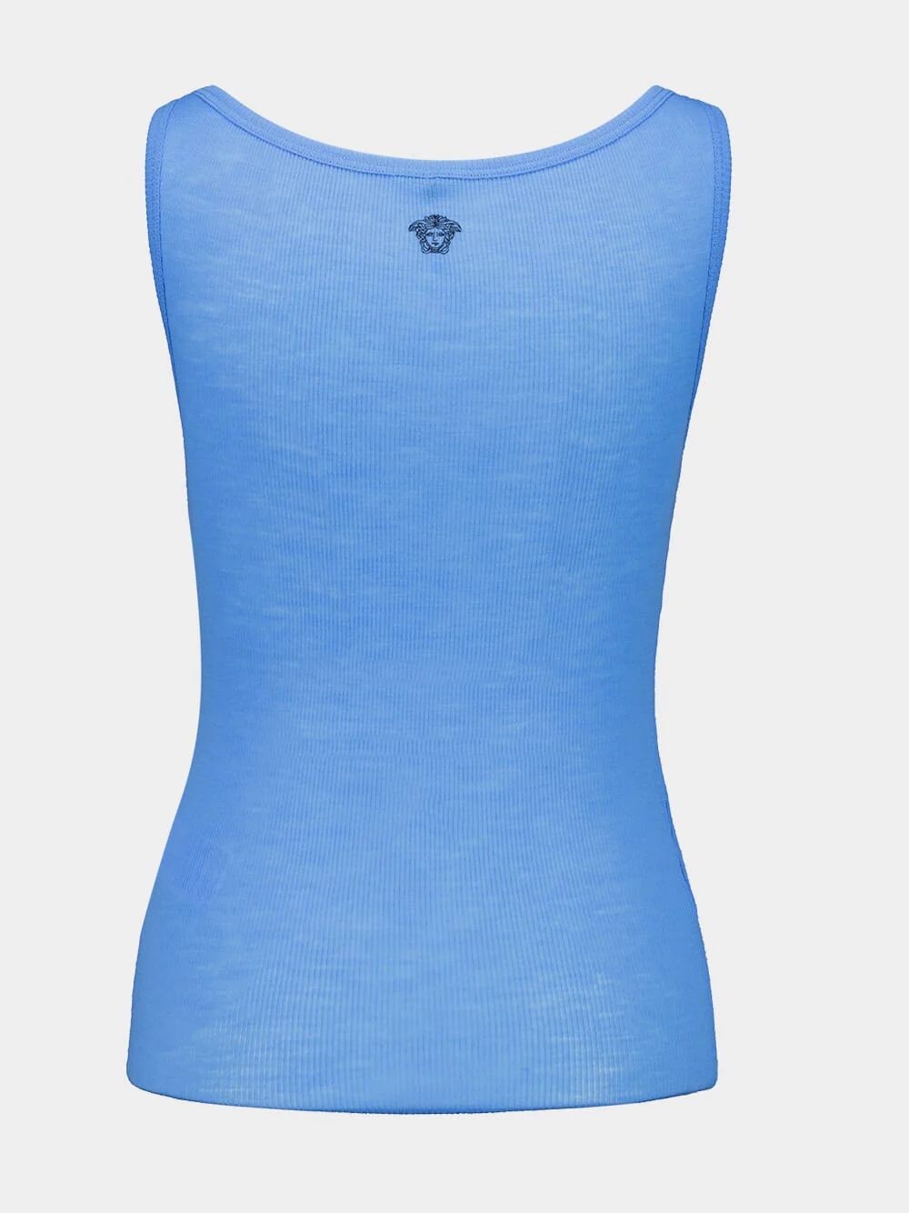 Blue Embroidered Ribbed Wool Tank Top - Image 3