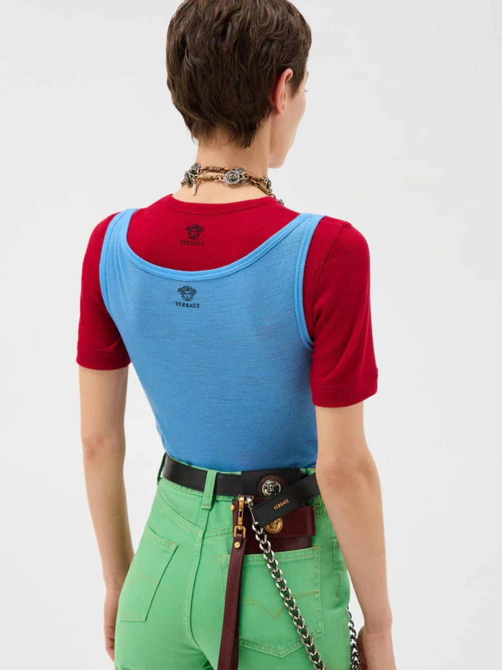 Blue Embroidered Ribbed Wool Tank Top - Image 4
