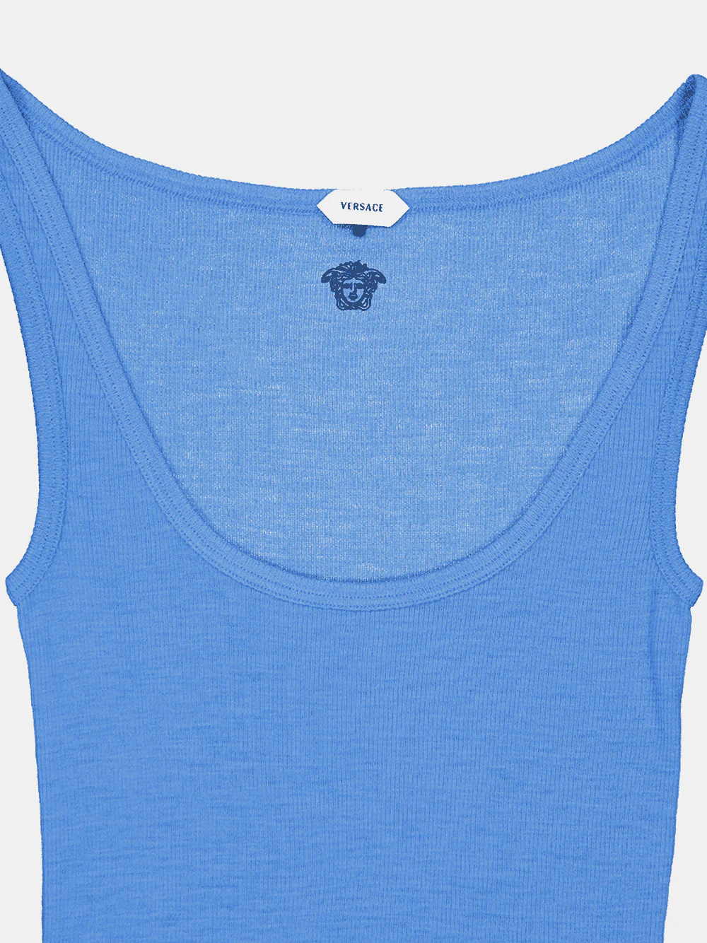 Blue Embroidered Ribbed Wool Tank Top - Image 5