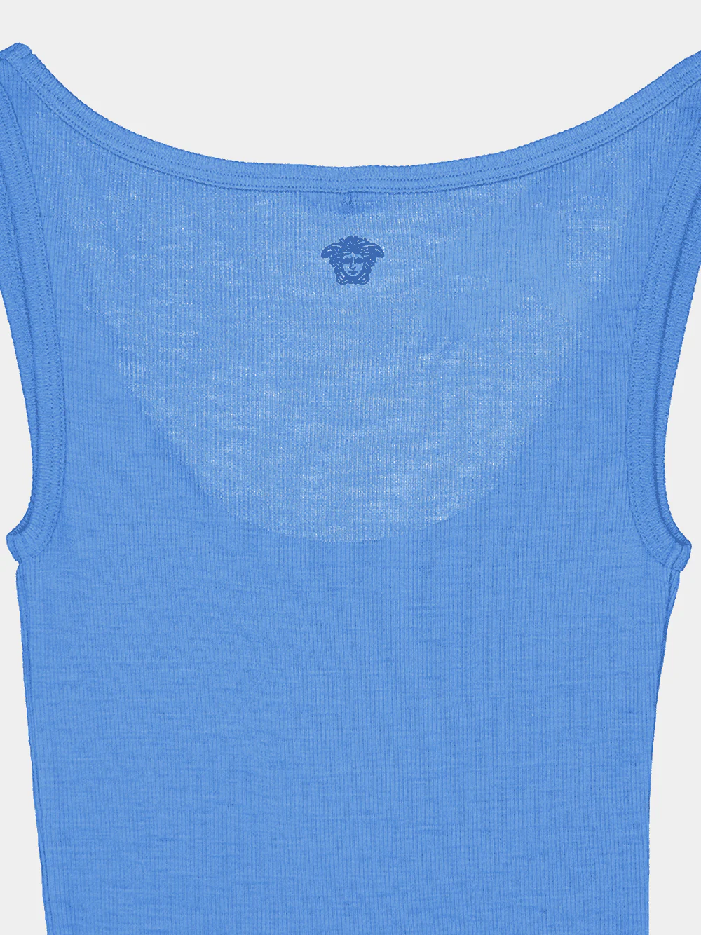 Blue Embroidered Ribbed Wool Tank Top - Image 6