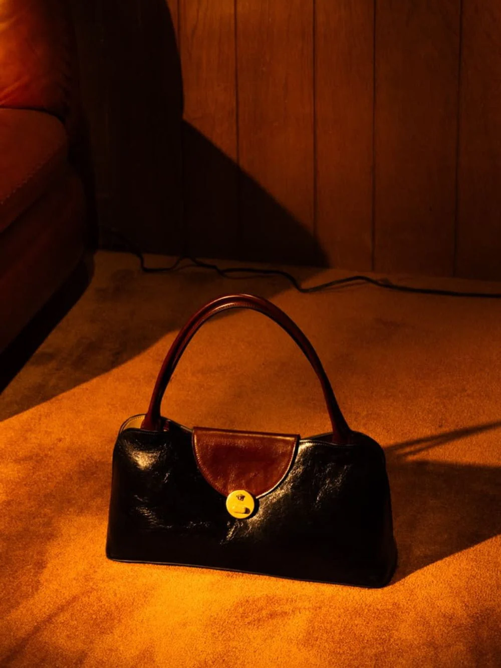 Brown and Black Leather East/West Shoulder Bag - Image 2