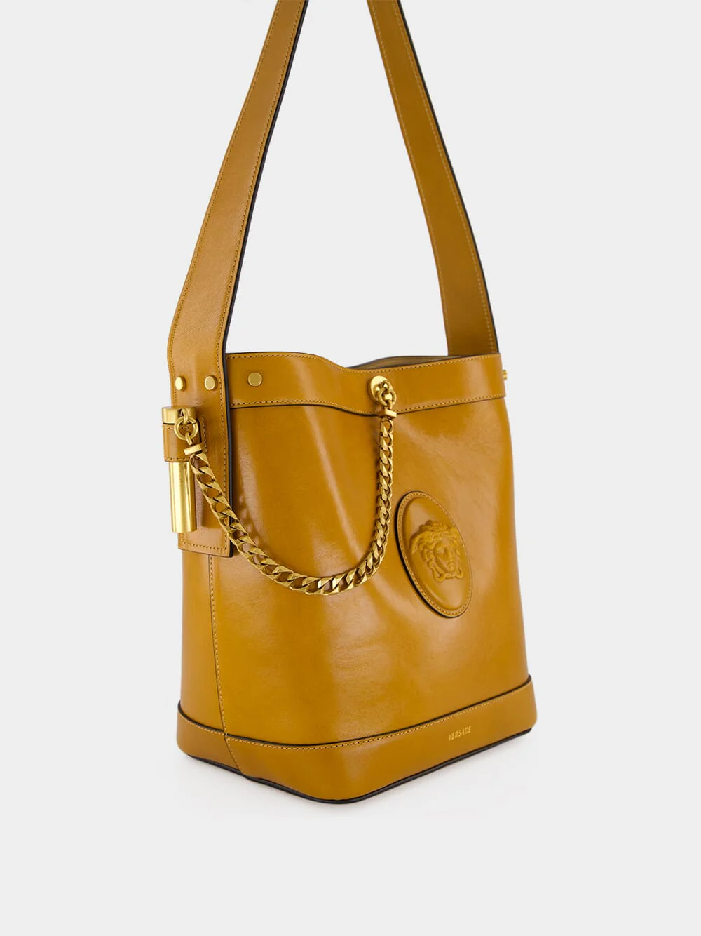 Brown Pivot Small Leather Bucket Bag - Image 3