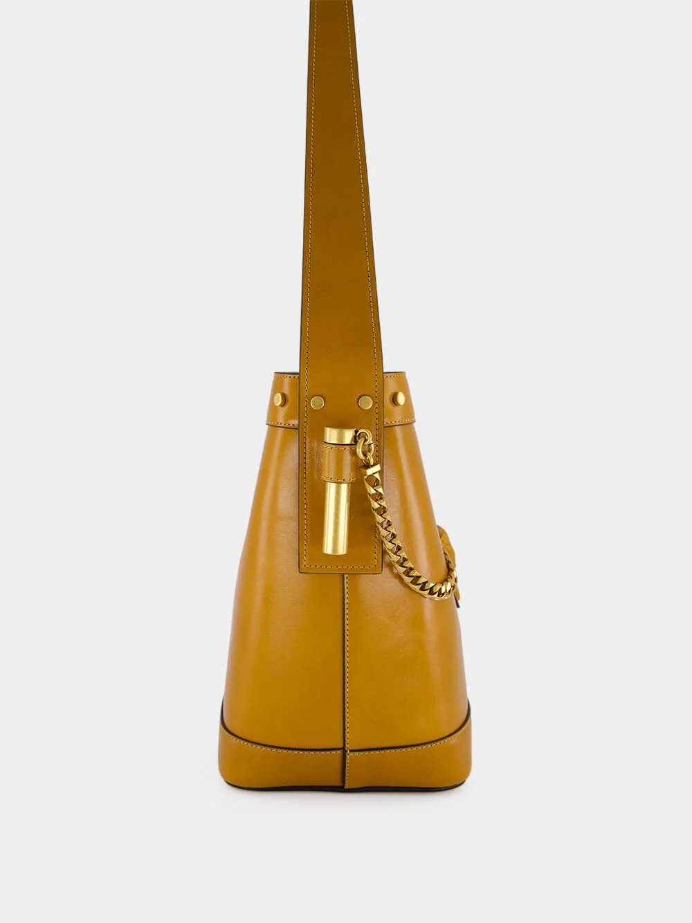 Brown Pivot Small Leather Bucket Bag - Image 4