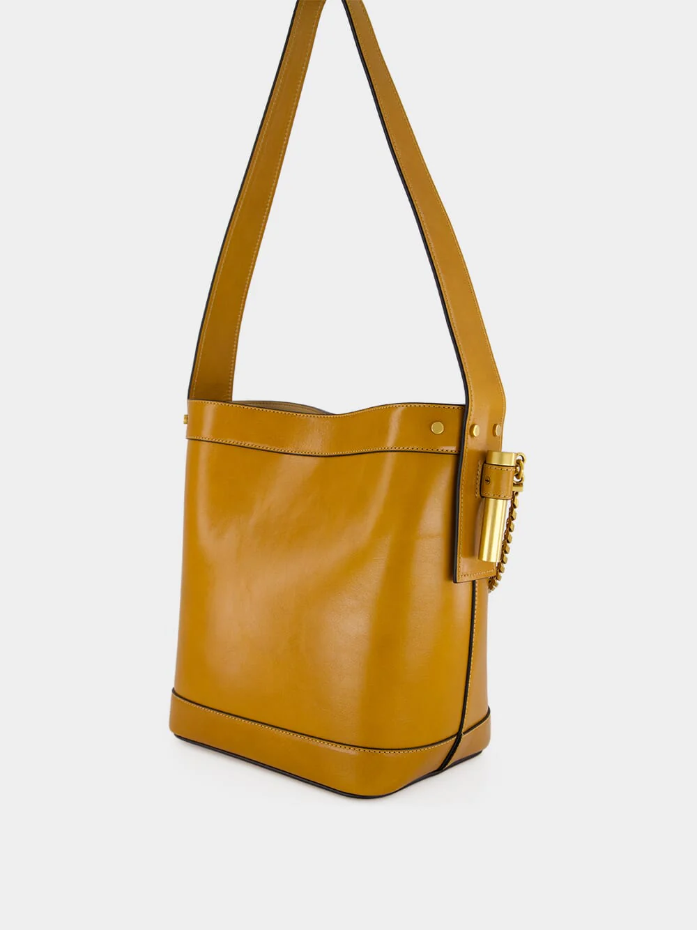 Brown Pivot Small Leather Bucket Bag - Image 5
