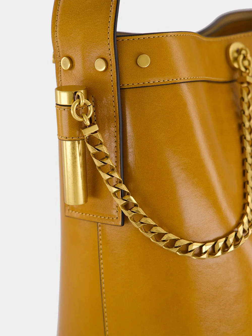 Brown Pivot Small Leather Bucket Bag - Image 7