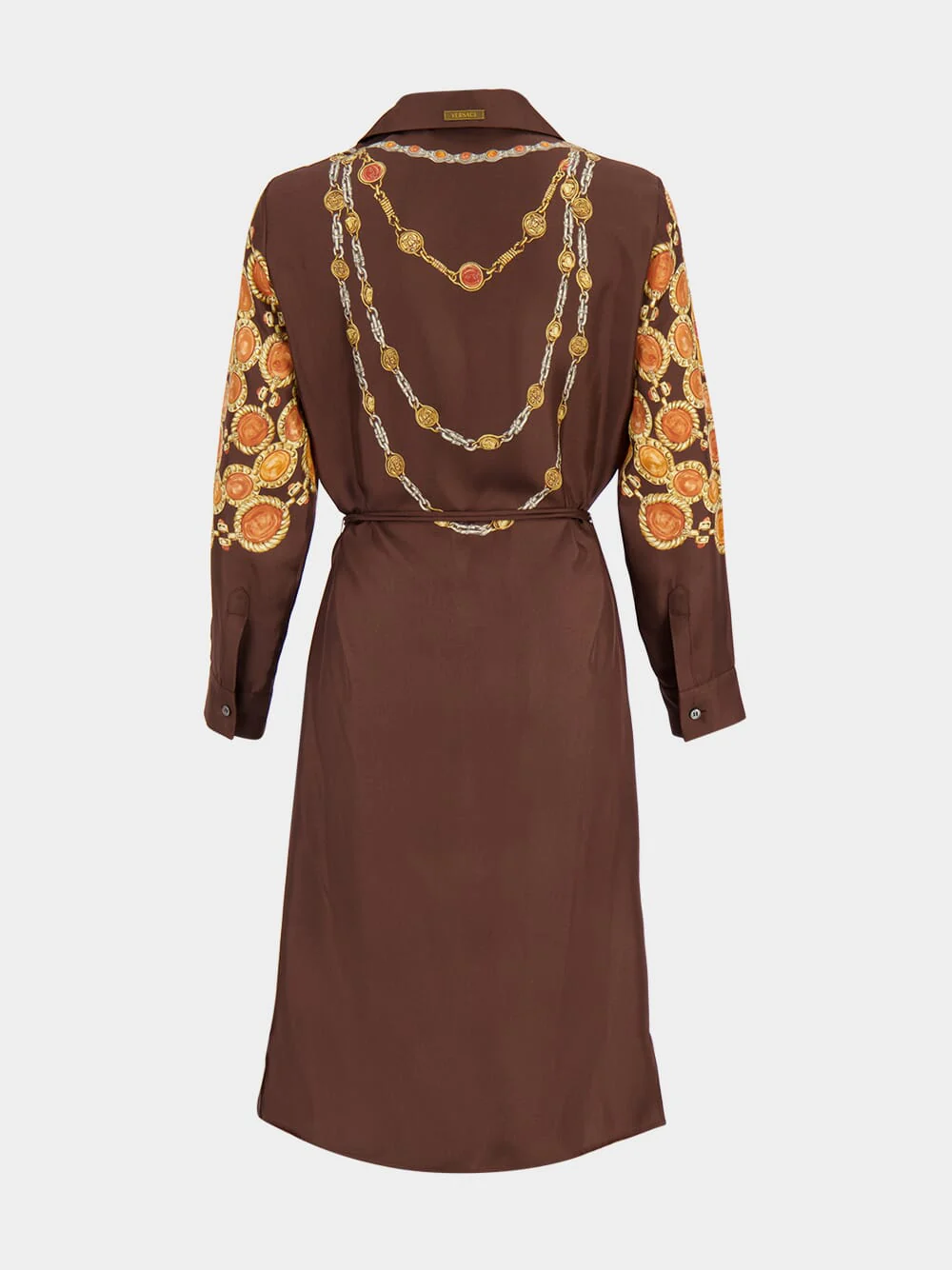 Brown Printed Silk Twill Mini Shirt Dress - Image 3