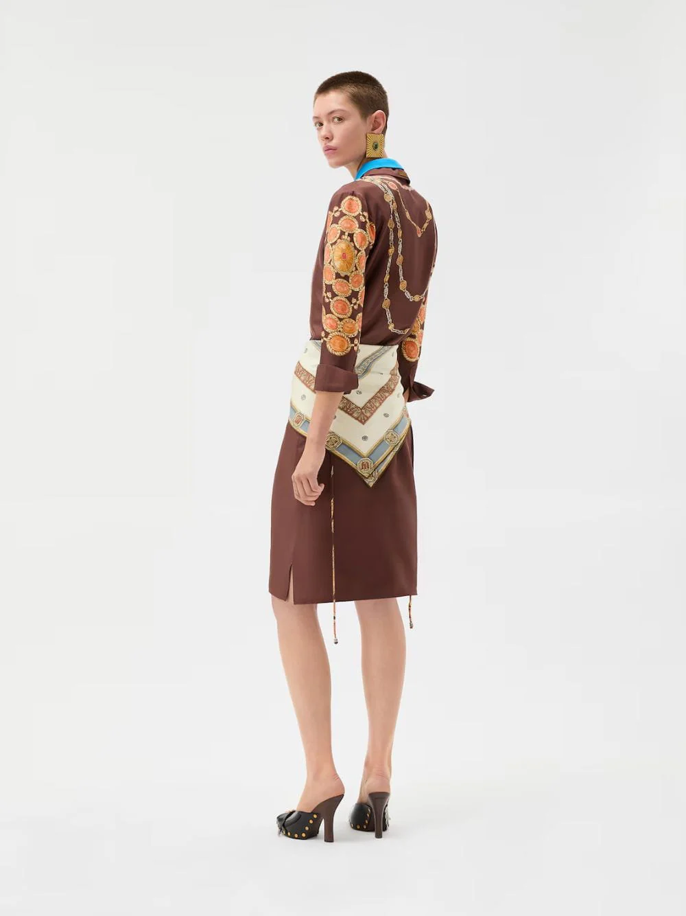 Brown Printed Silk Twill Mini Shirt Dress - Image 4
