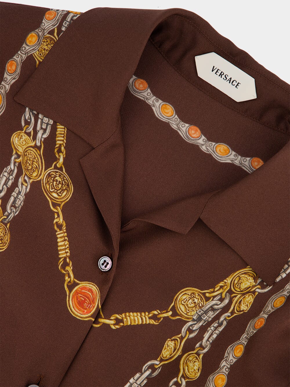 Brown Printed Silk Twill Mini Shirt Dress - Image 5
