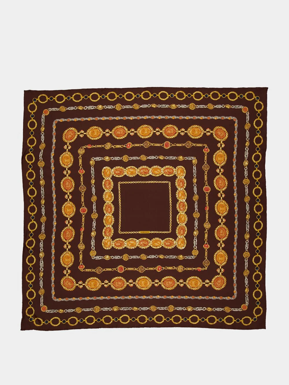 Brown Printed Silk Twill Scarf