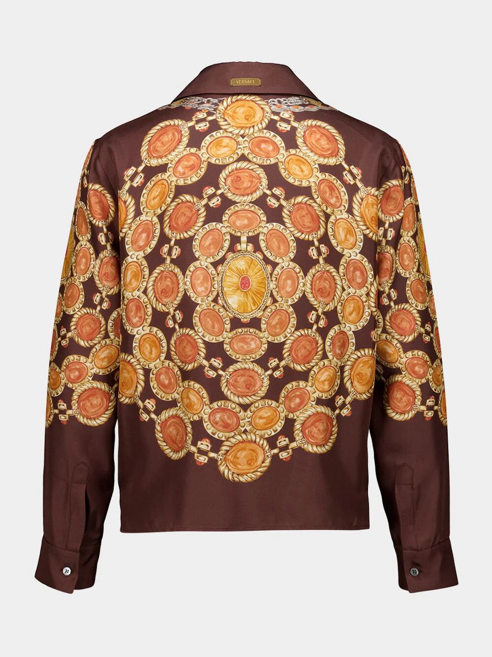 Brown Printed Silk Twill Shirt with Chain Motif - Image 4