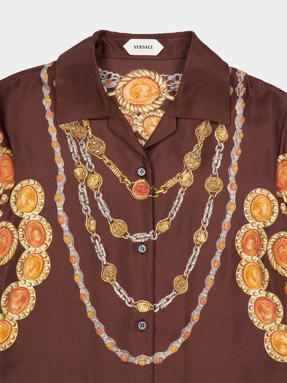 Brown Printed Silk Twill Shirt with Chain Motif - Image 5