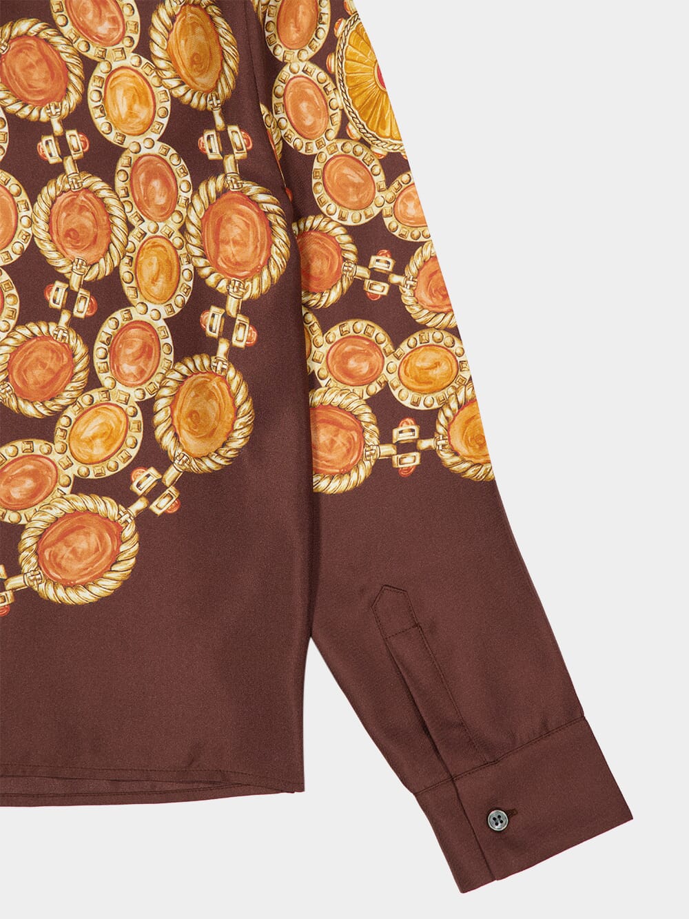 Brown Printed Silk Twill Shirt with Chain Motif - Image 6