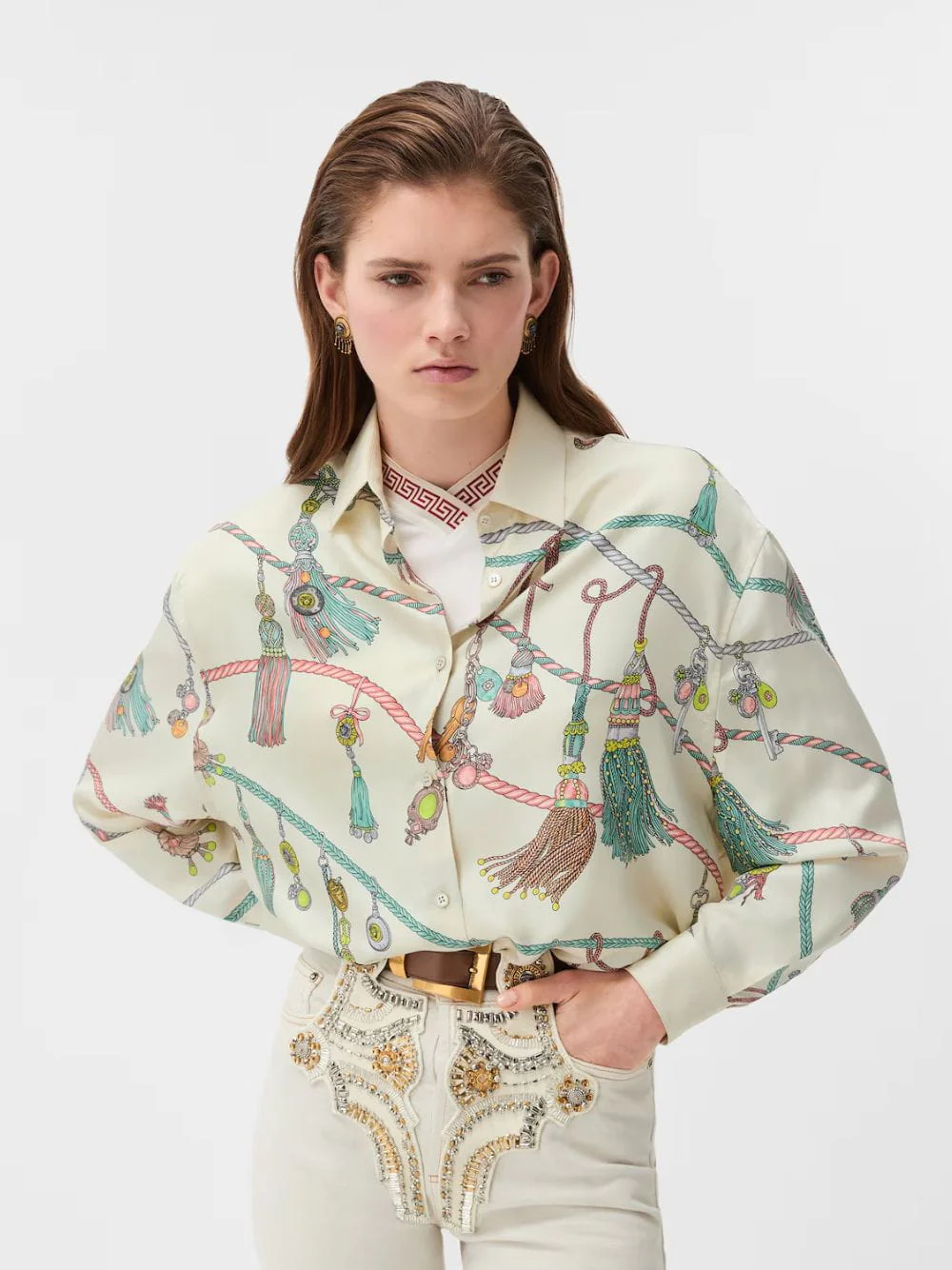 White Printed Silk Twill Shirt - Image 2
