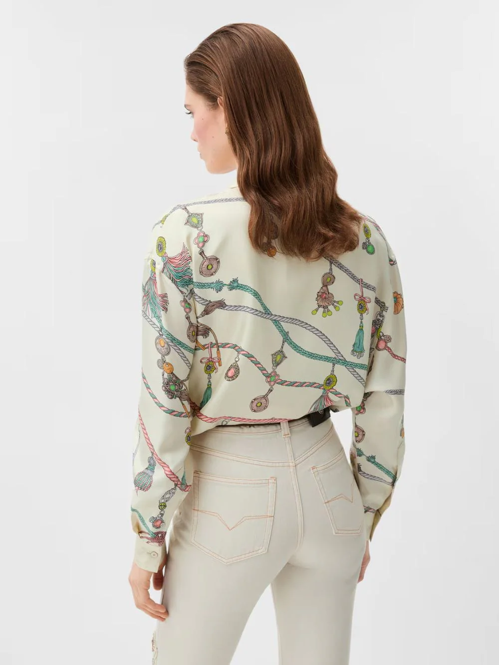 White Printed Silk Twill Shirt - Image 4