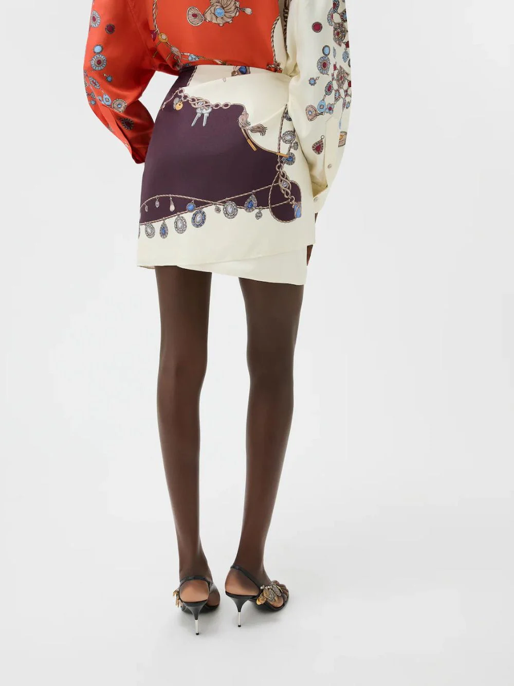 Burgundy Stolen Jewels Silk Mini Skirt - Image 3