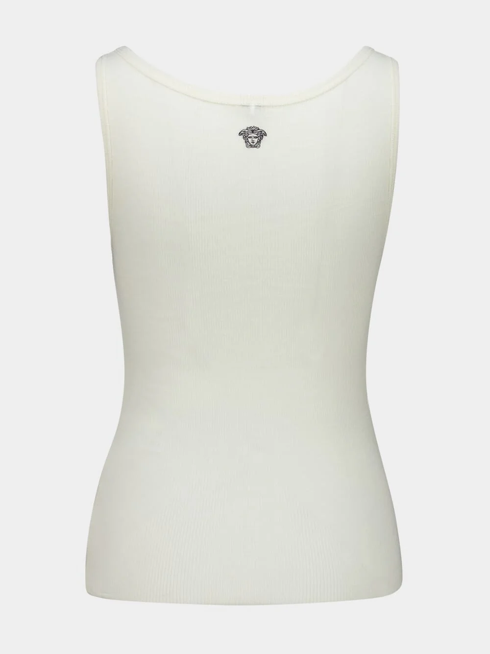 White Embroidered Ribbed Wool Tank Top - Image 3