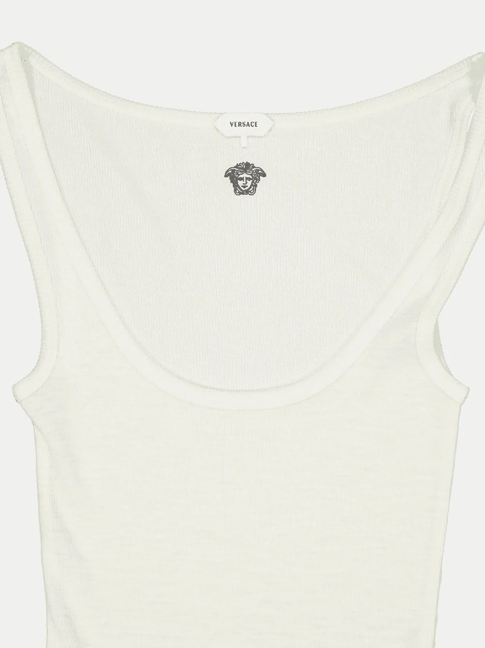 White Embroidered Ribbed Wool Tank Top - Image 5