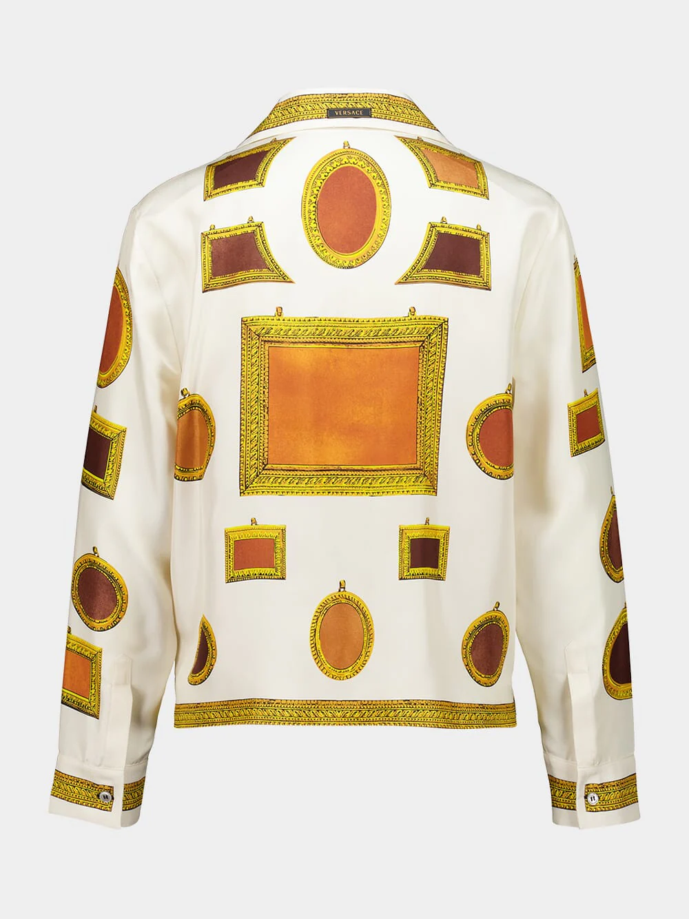 White Printed Silk Twill Shirt with Frame Motif - Image 3