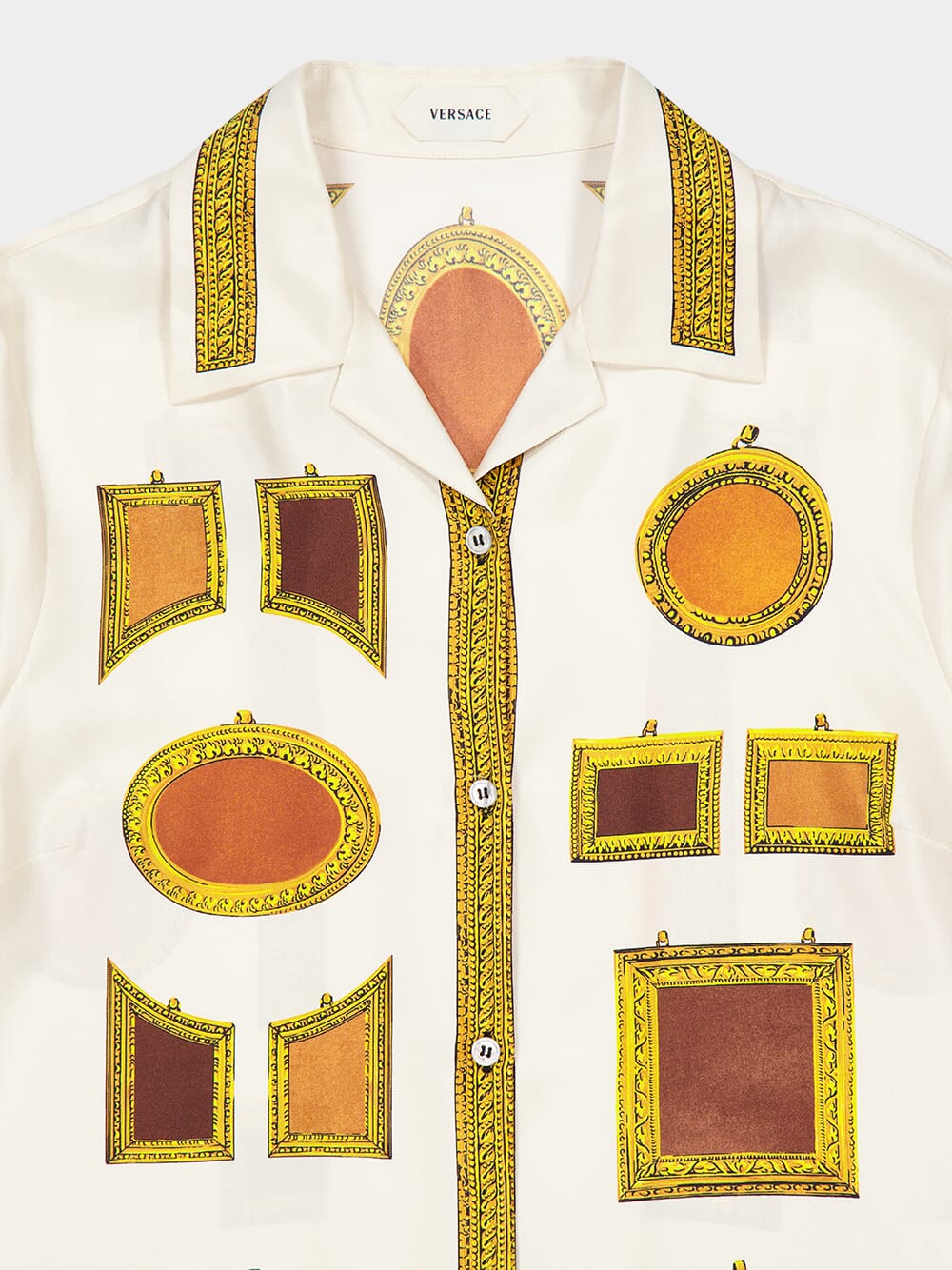 White Printed Silk Twill Shirt with Frame Motif - Image 5