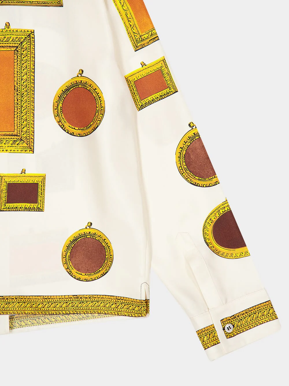 White Printed Silk Twill Shirt with Frame Motif - Image 6