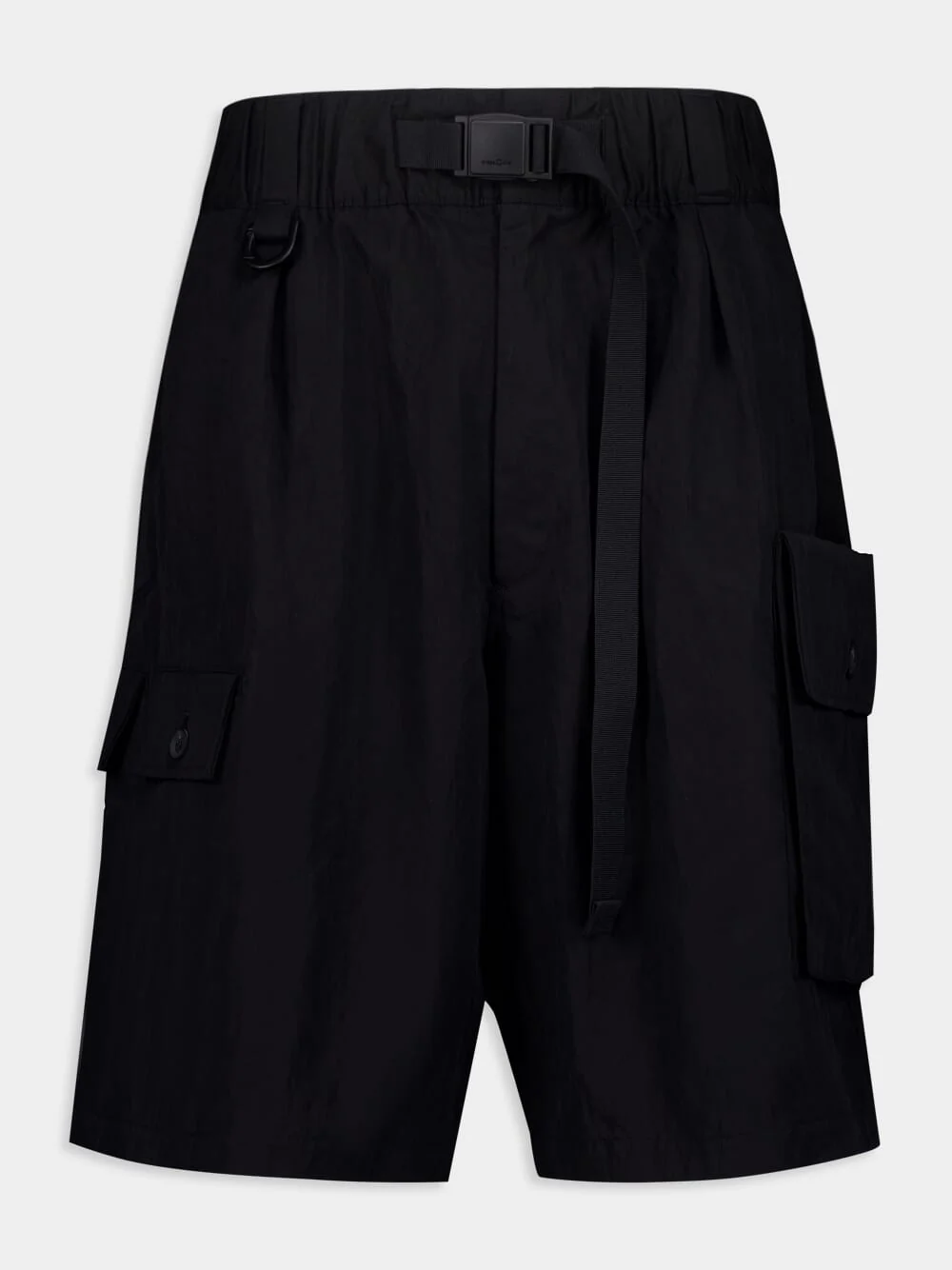 Black Crinkled Twill Cargo Shorts