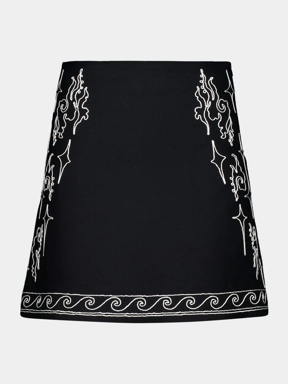 Black Cloud Mini Skirt with Ivory Embroidery