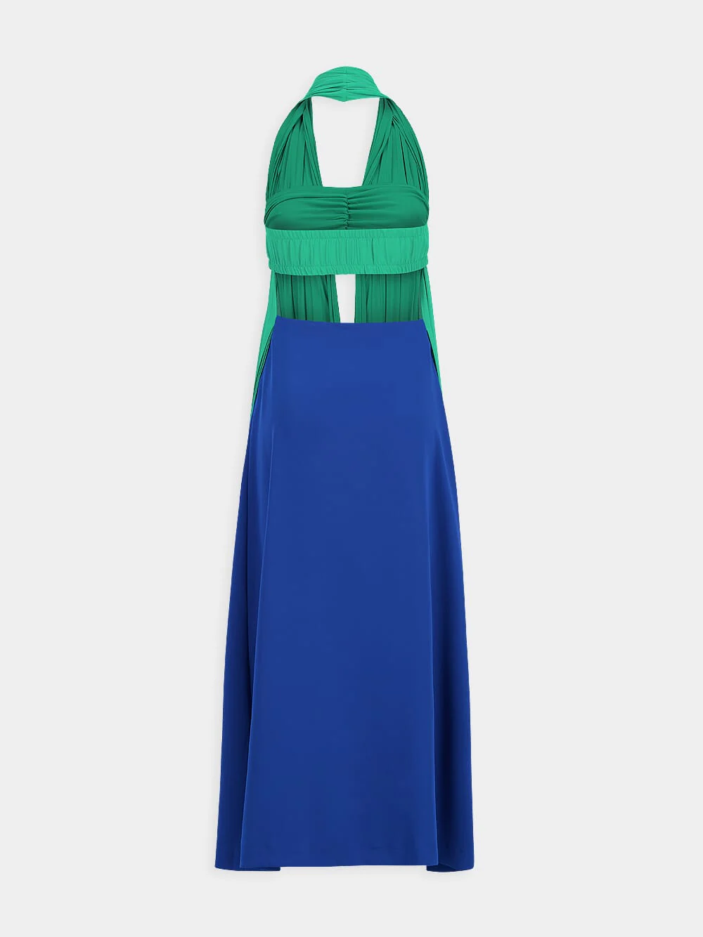 Rhodes Pleated Halter Neck Blue and Green Dress - Image 2