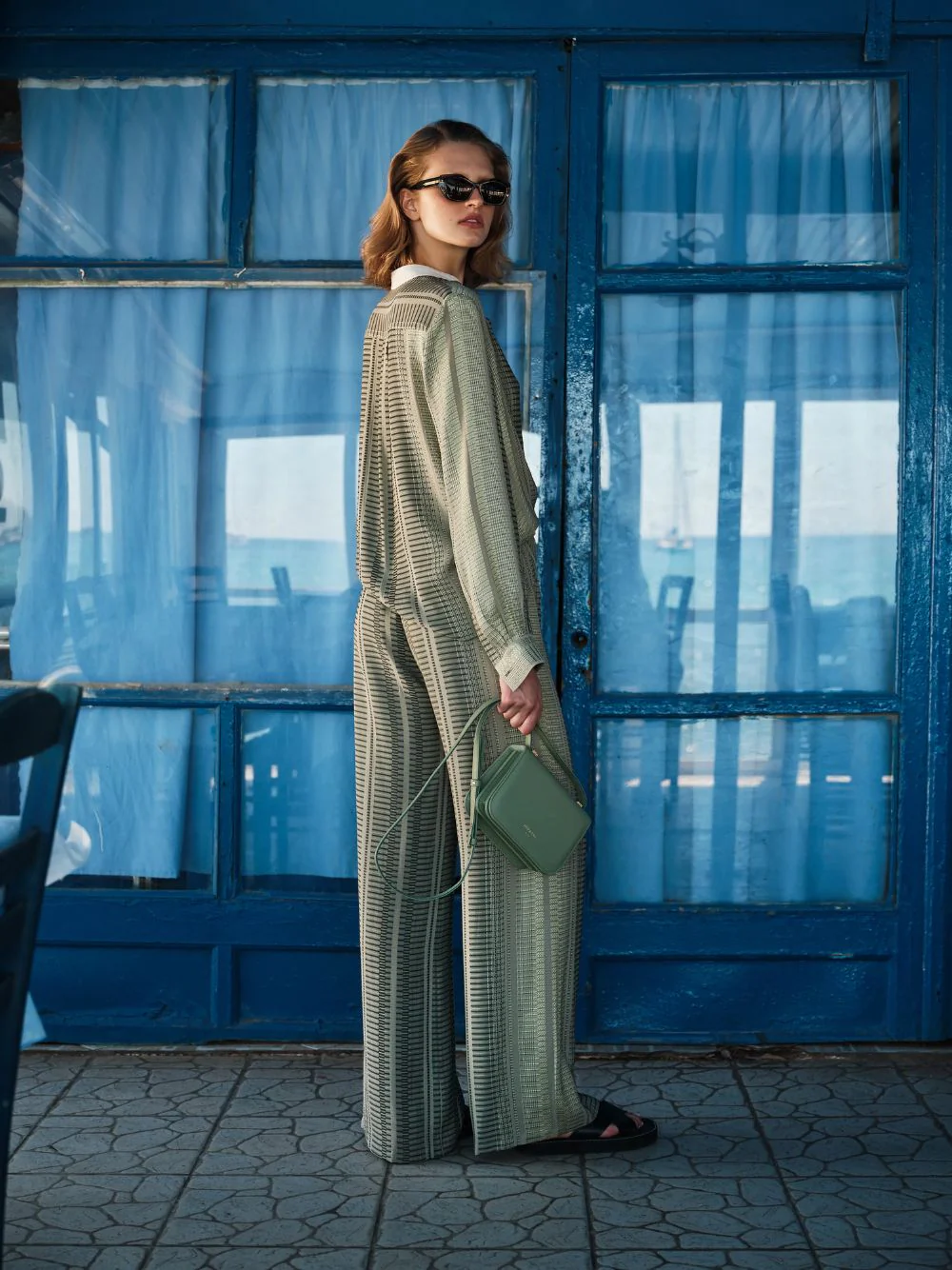 Sage Green Hera Textured Silk Blouse - Image 3