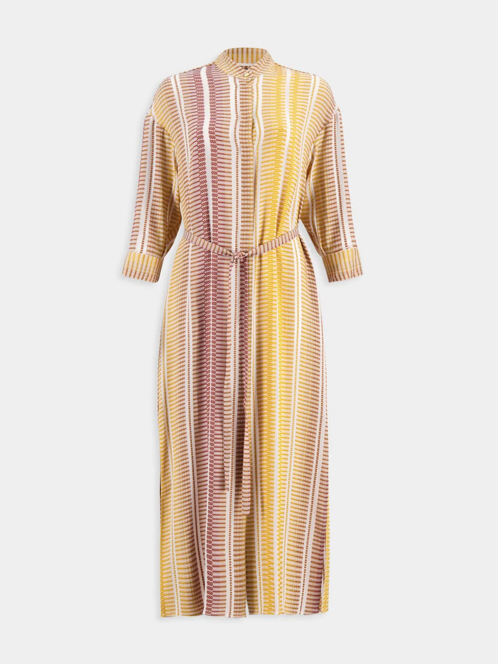 Striped Silk Midi Caftan with Stand Collar