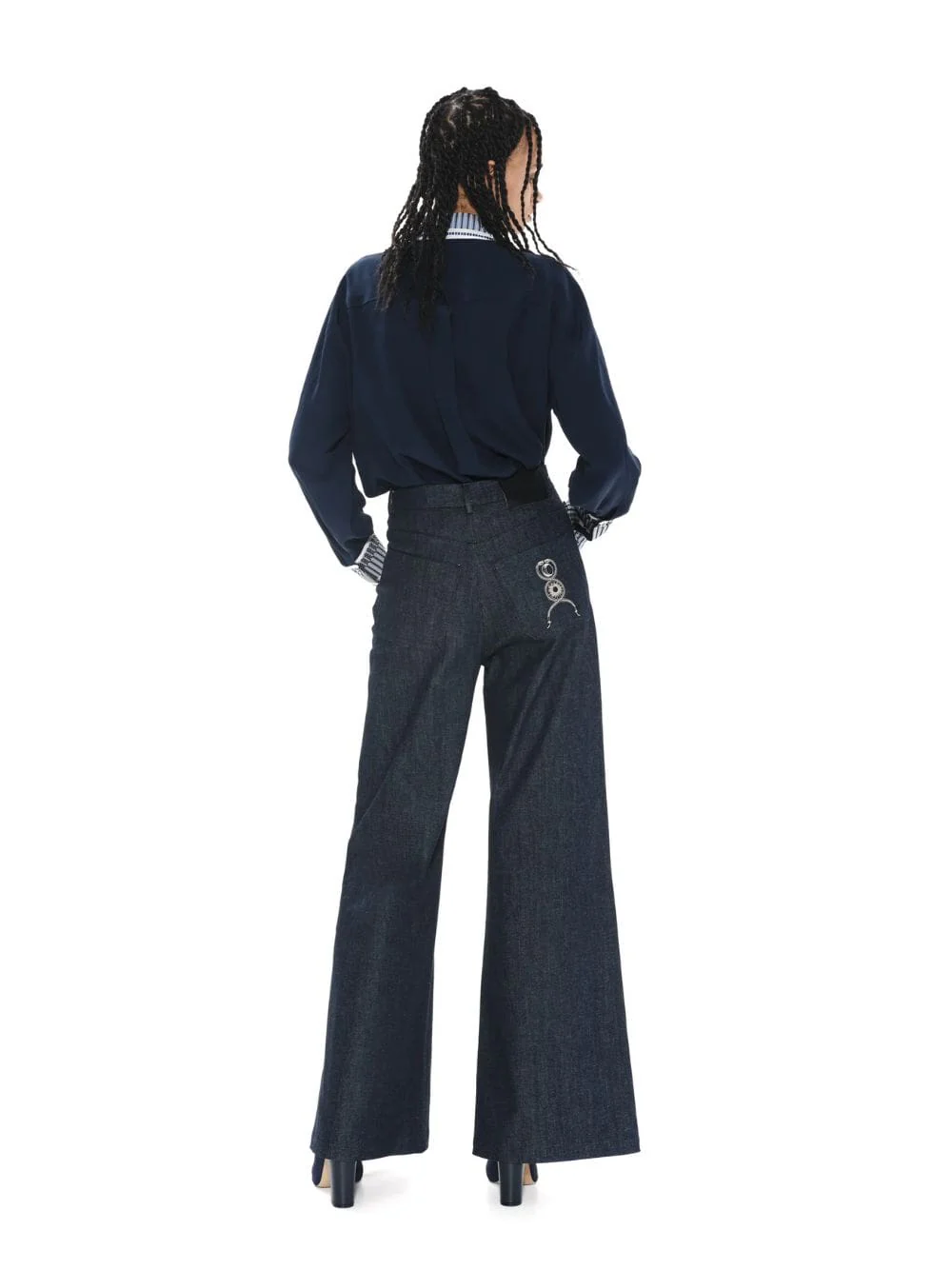 Uranus Embroidered High-Rise Flared Jeans - Image 4