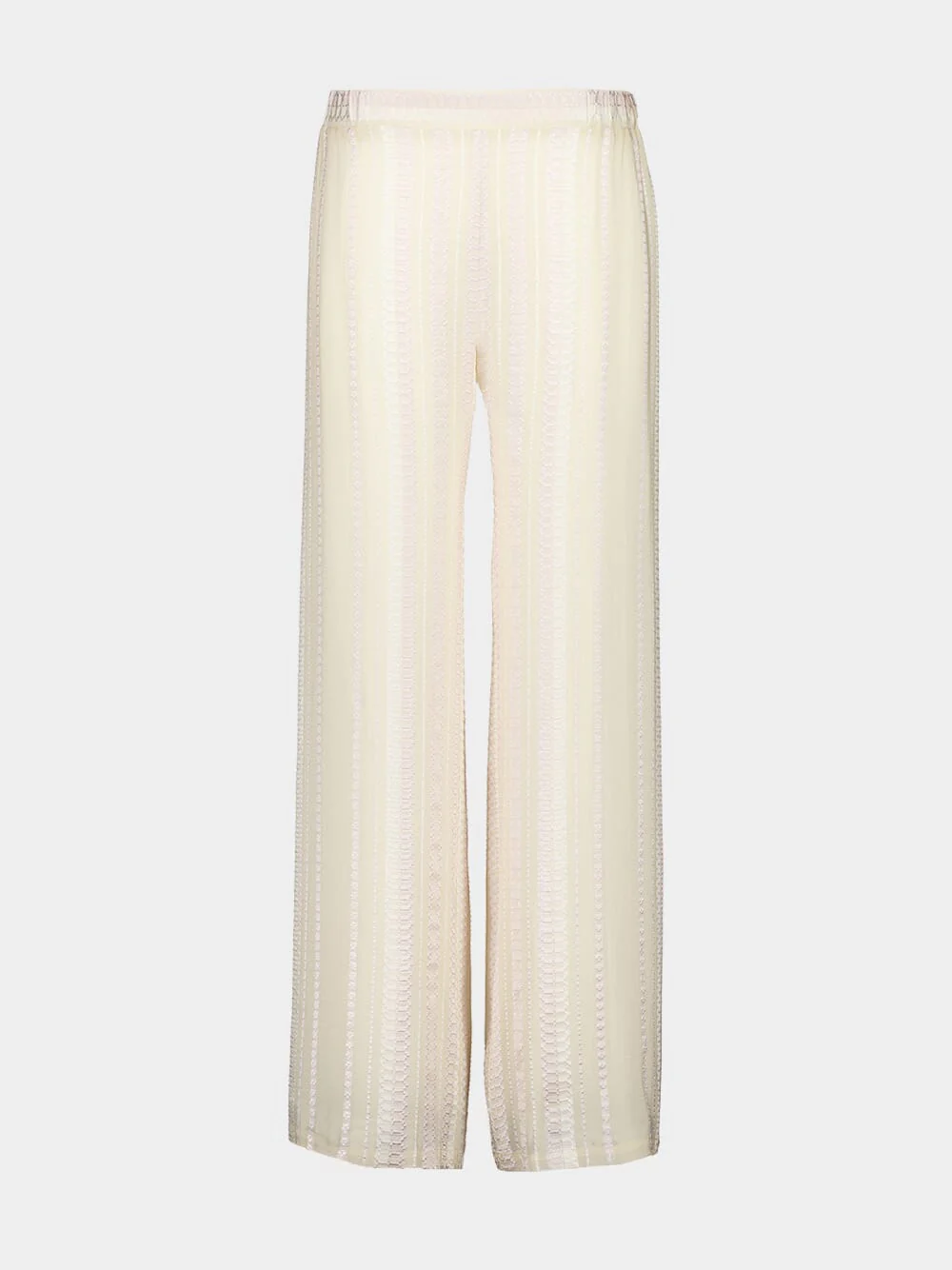 Cream Textured Silk Wide-Leg Trousers
