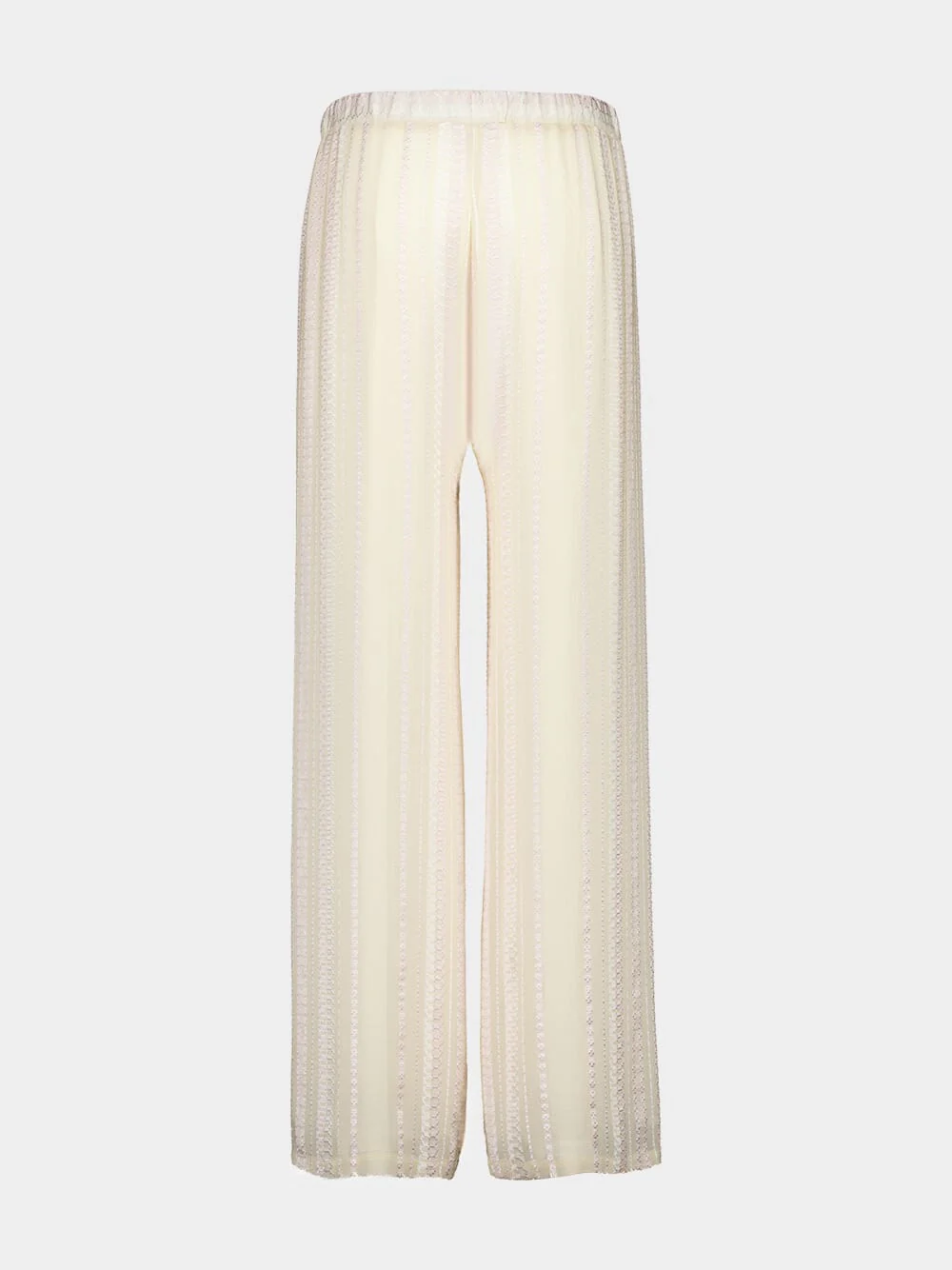 Cream Textured Silk Wide-Leg Trousers - Image 3