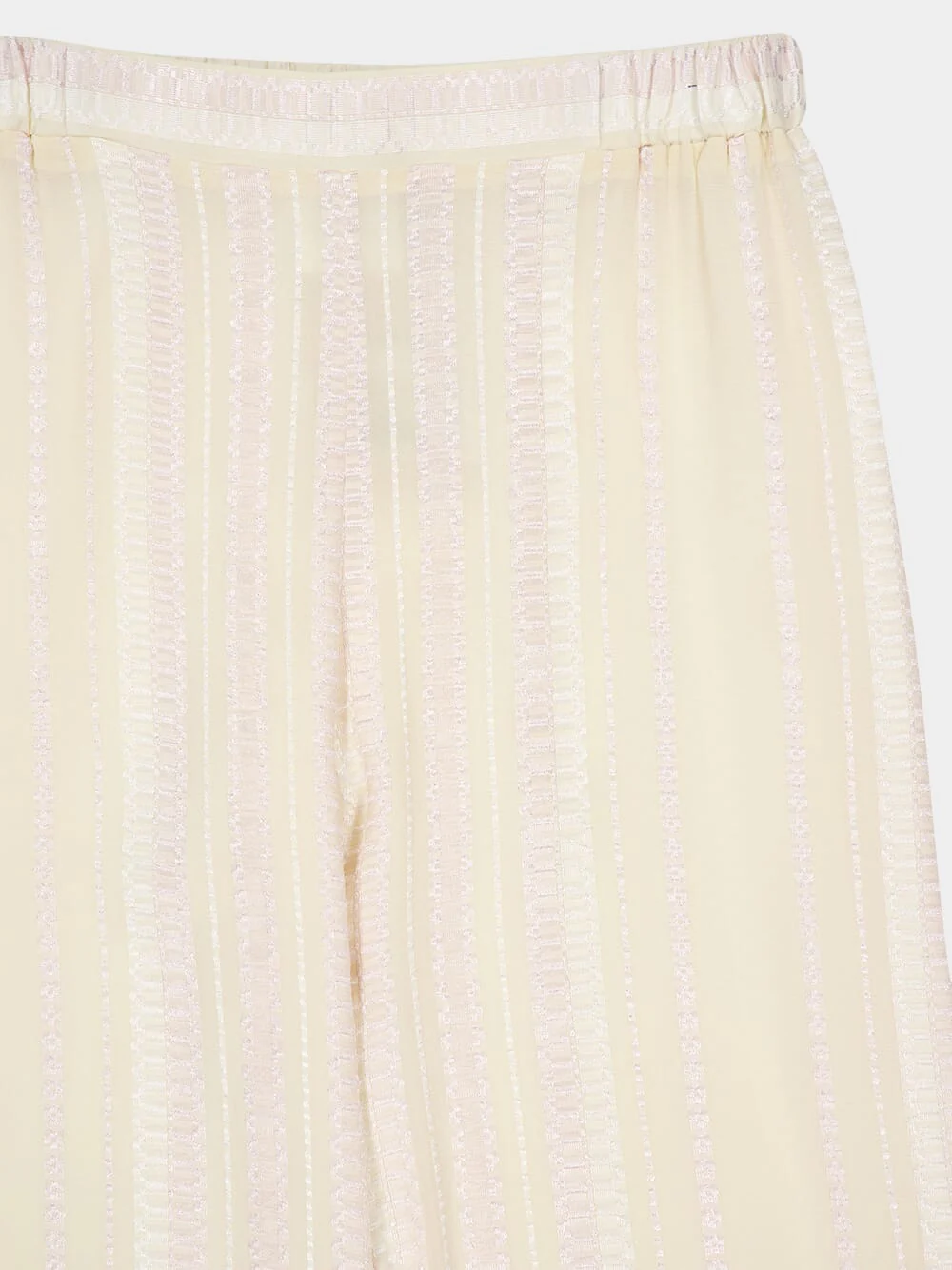 Cream Textured Silk Wide-Leg Trousers - Image 4