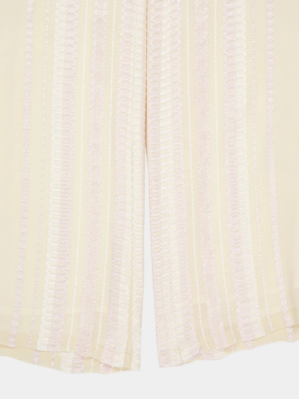 Cream Textured Silk Wide-Leg Trousers - Image 5