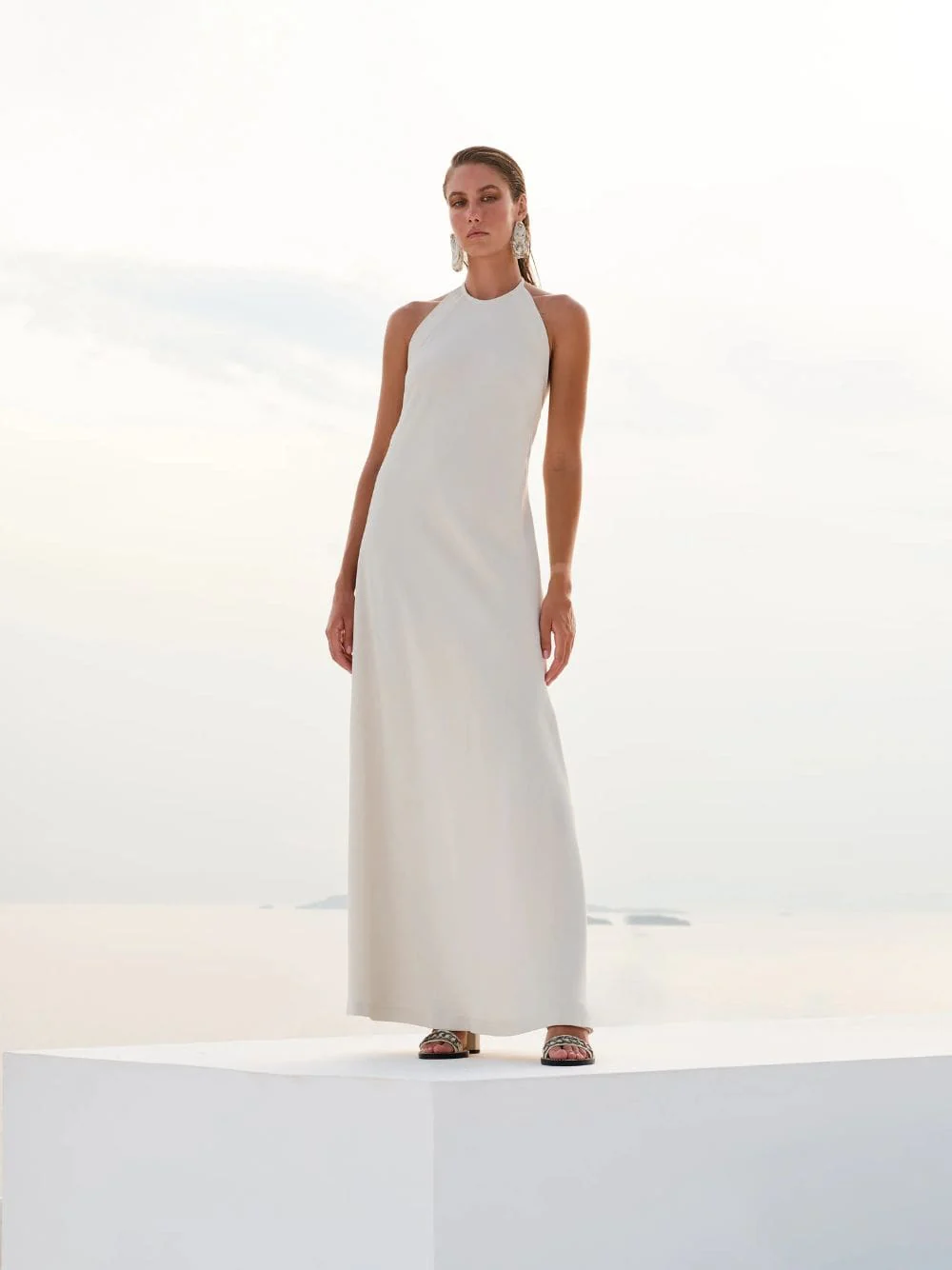 Cynane Ivory Halter Neck Maxi Dress - Image 3