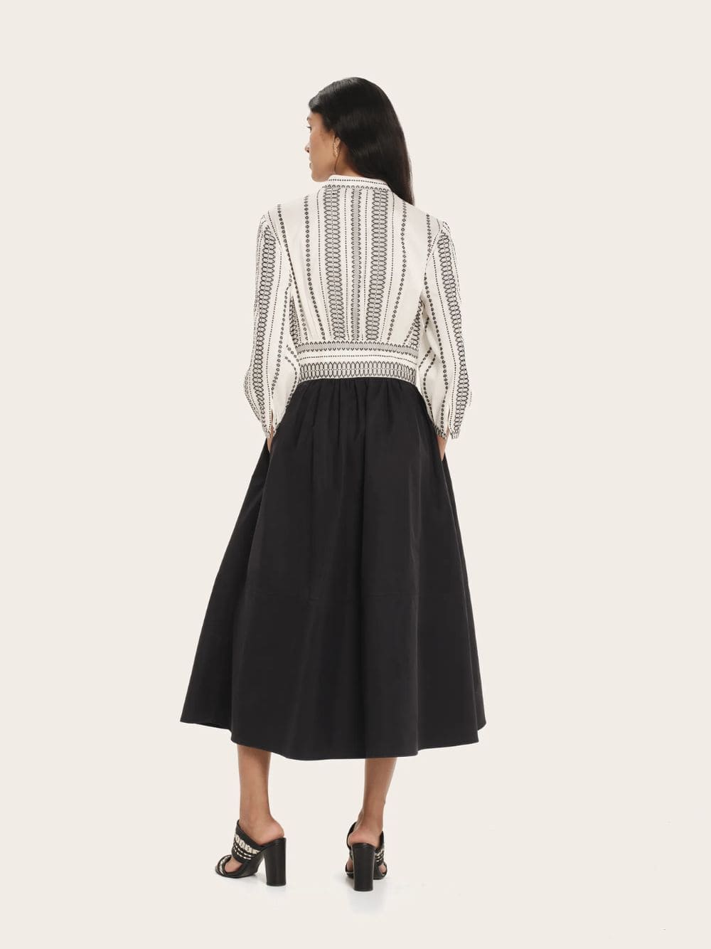 Halora Shirt Midi Dress in Black and Ivory - Image 4