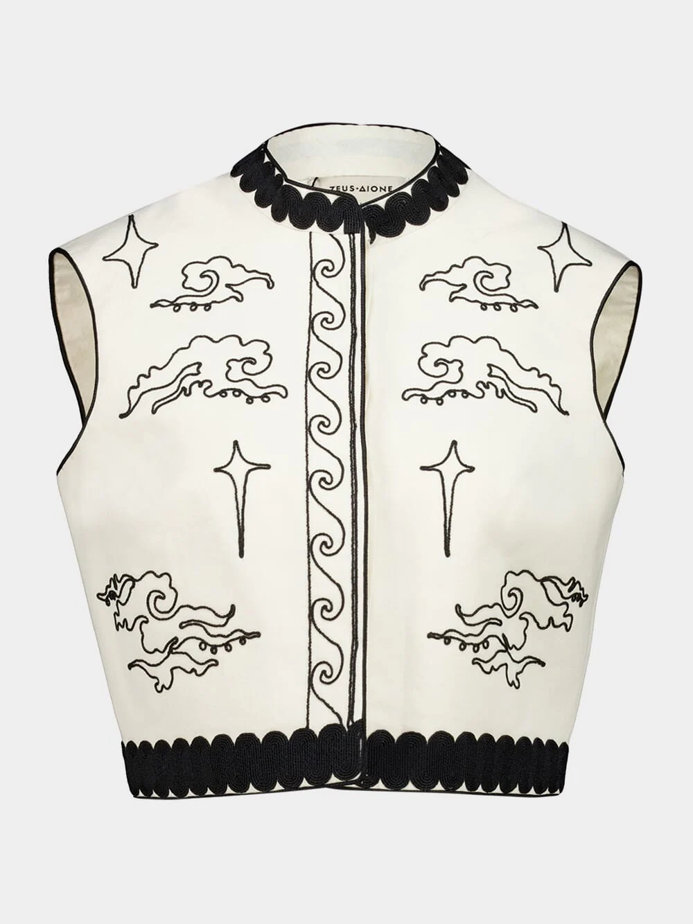 Ivory Stars Cropped Vest with Black Embroidery