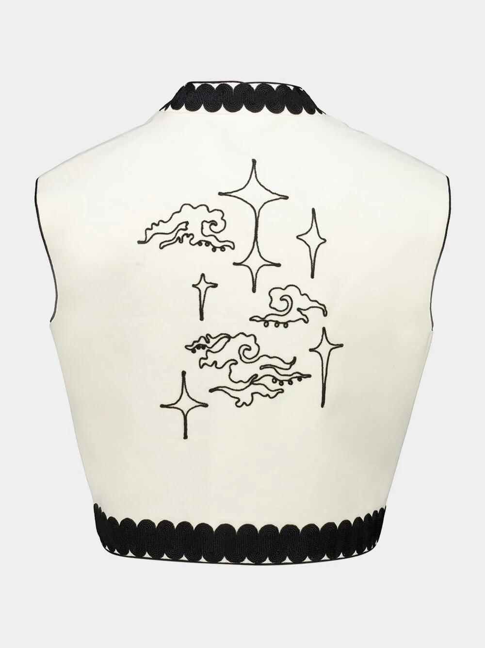 Ivory Stars Cropped Vest with Black Embroidery - Image 3
