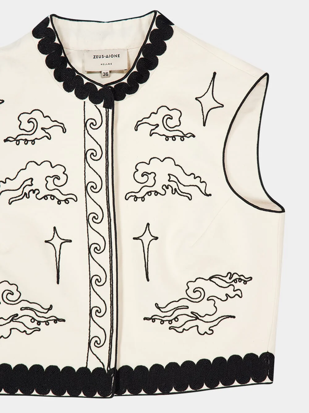Ivory Stars Cropped Vest with Black Embroidery - Image 4