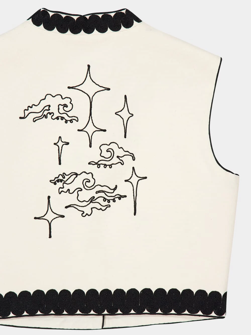 Ivory Stars Cropped Vest with Black Embroidery - Image 5