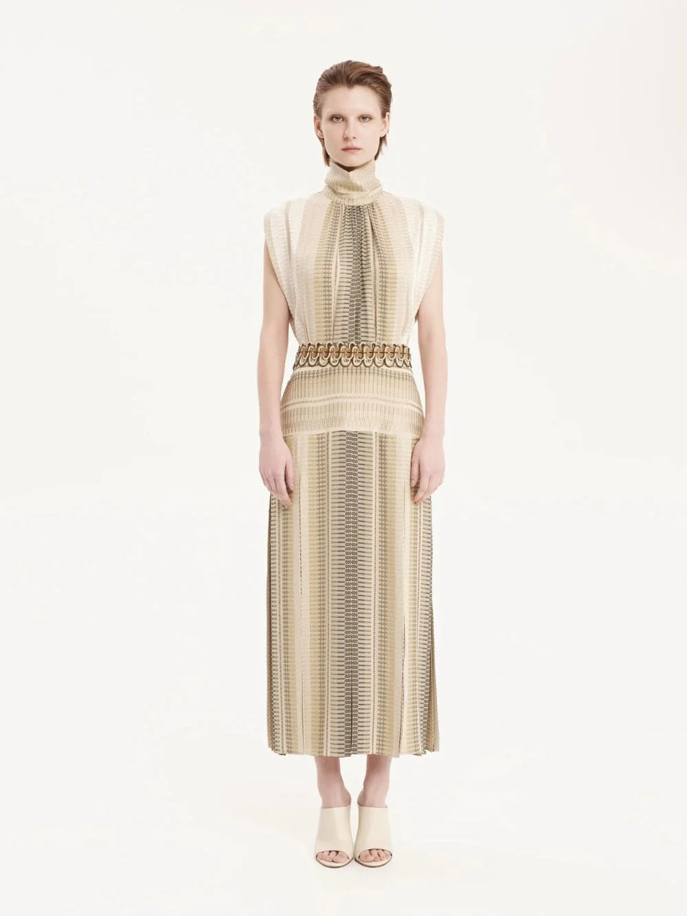 Khaki Beige Silk Therion Midi Dress - Image 2