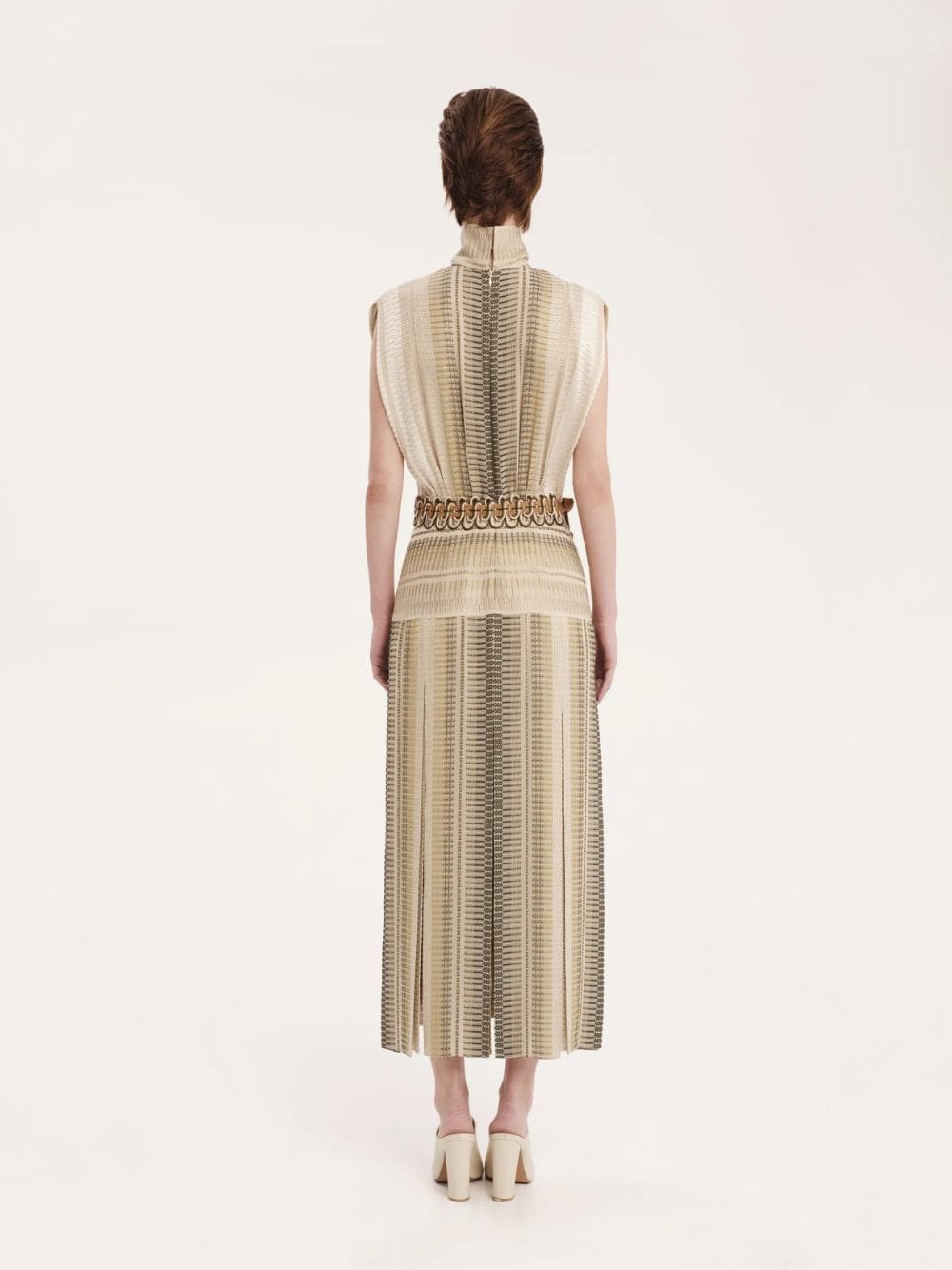 Khaki Beige Silk Therion Midi Dress - Image 4
