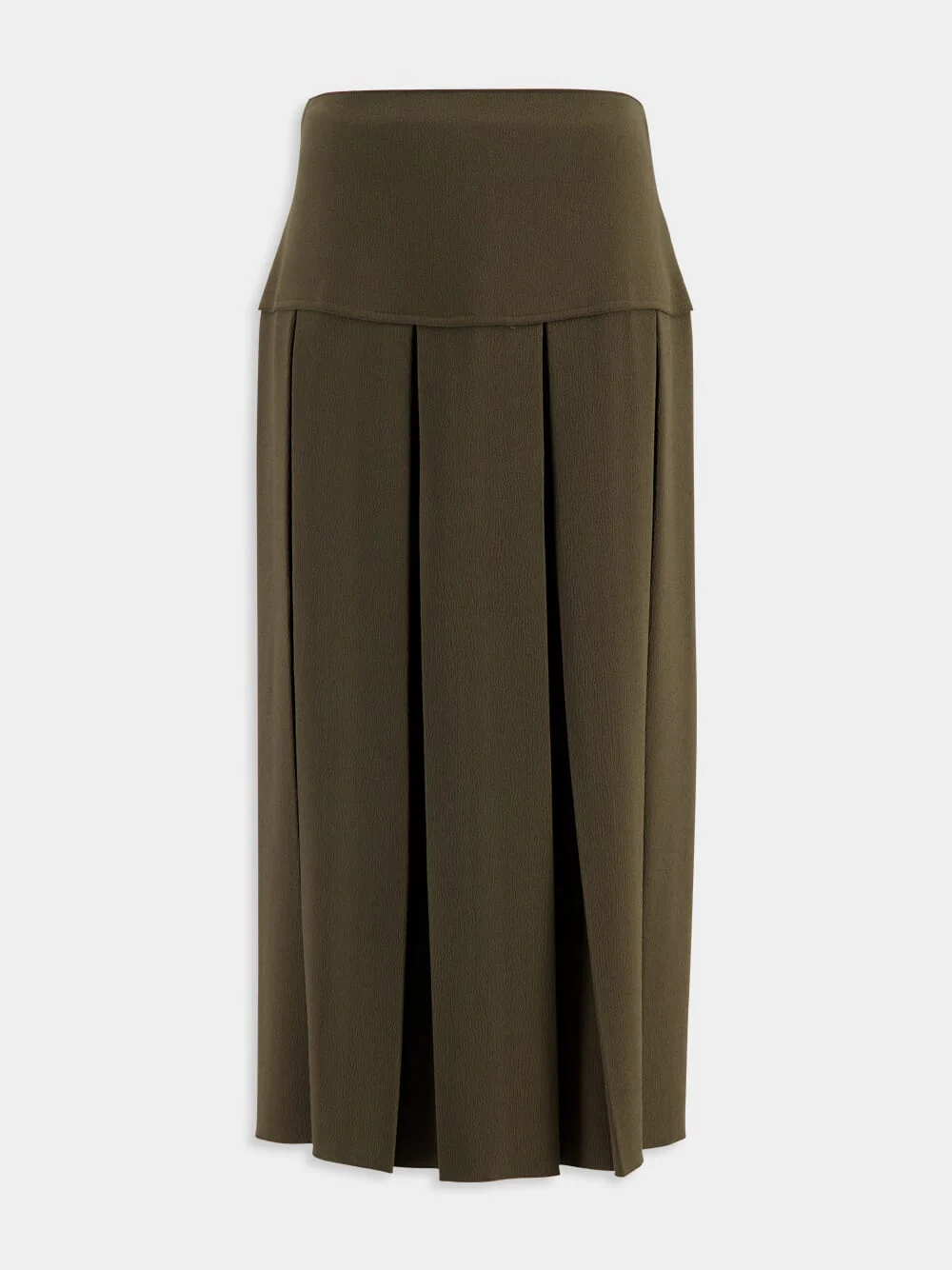 Khaki Green Pleated Midi Skirt