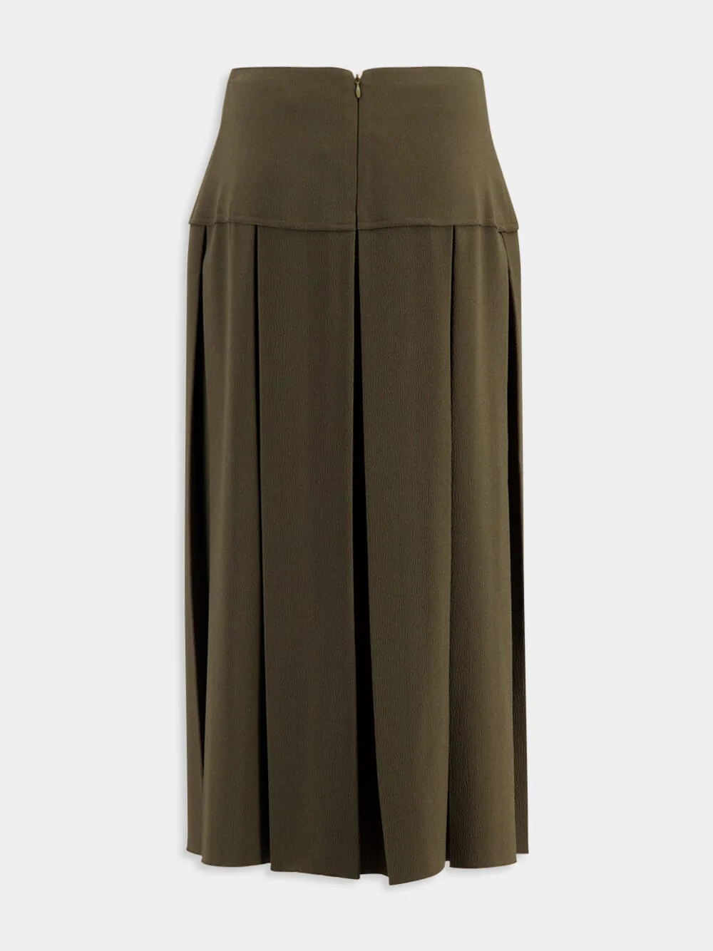 Khaki Green Pleated Midi Skirt - Image 2