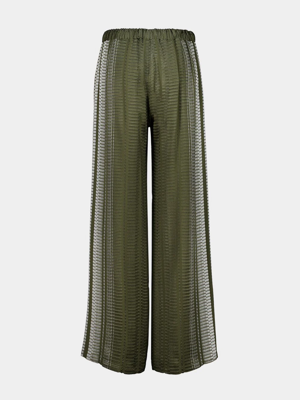 Khaki Jacquard Silk Wide-Leg Alcestes Trousers - Image 2