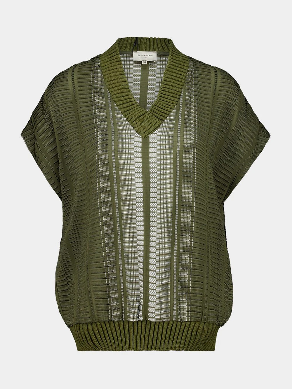 Khaki Syros V-Neck Silk Wool Top