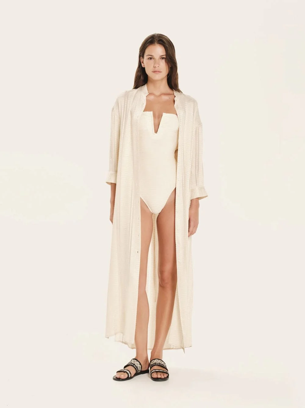 Maira Textured Silk Midi Dress in Ecru