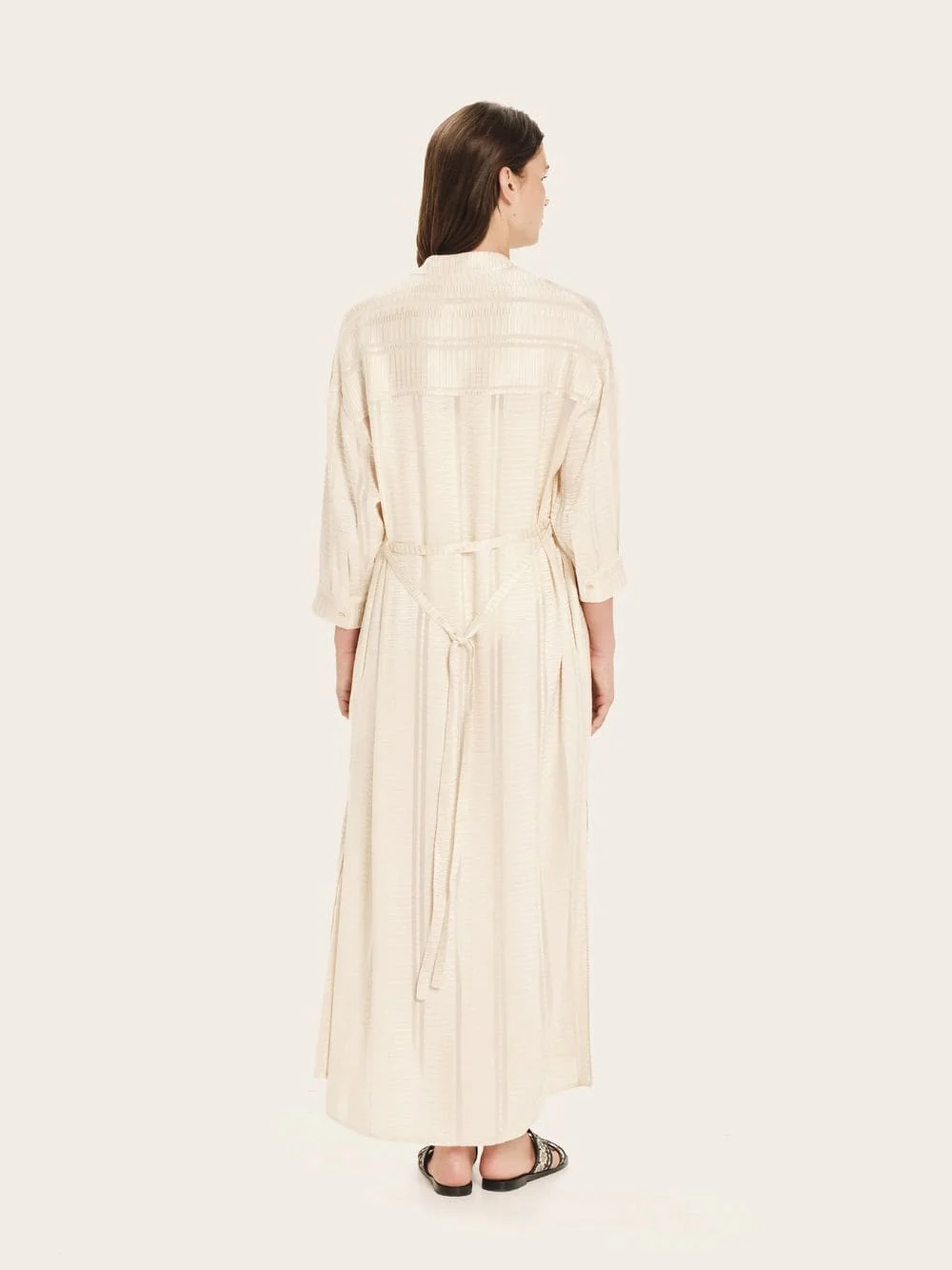 Maira Textured Silk Midi Dress in Ecru - Image 3