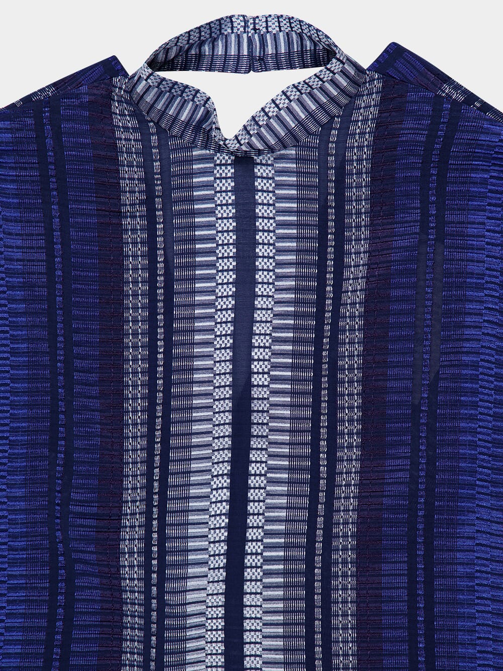 Navy Blue Kymo Backless Jacquard Silk Top - Image 5