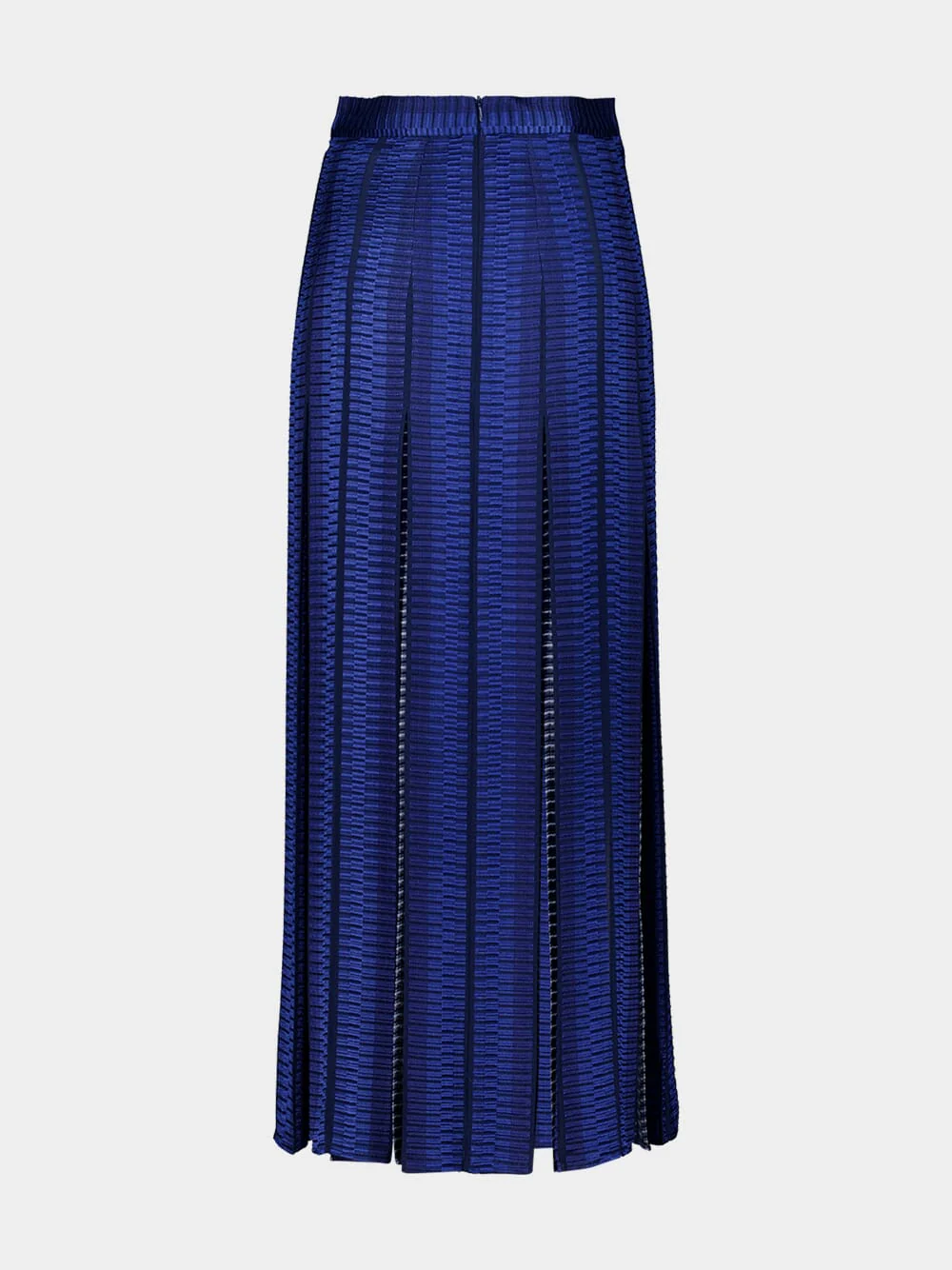 Navy Blue Solar Jacquard Silk Midi Skirt - Image 2